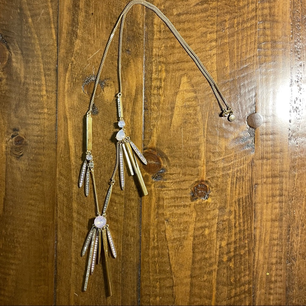 J Crew Pendant Tassel Dangle Necklace Gold Rods Rhinestones